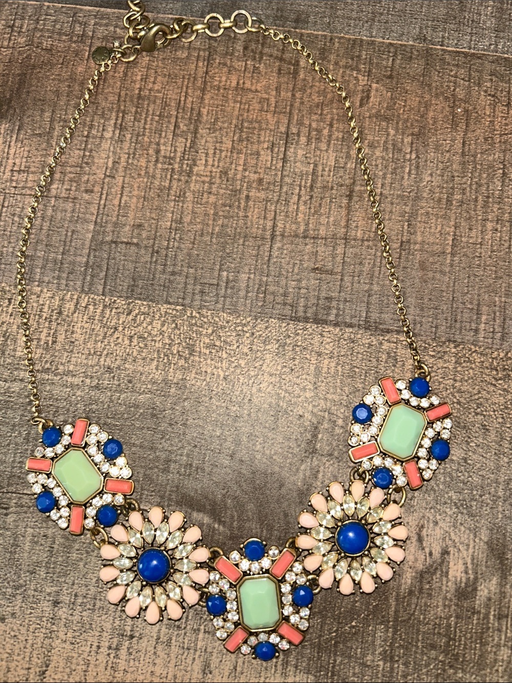 J Crew Statement necklace  Mint, Coral and Navy Stones